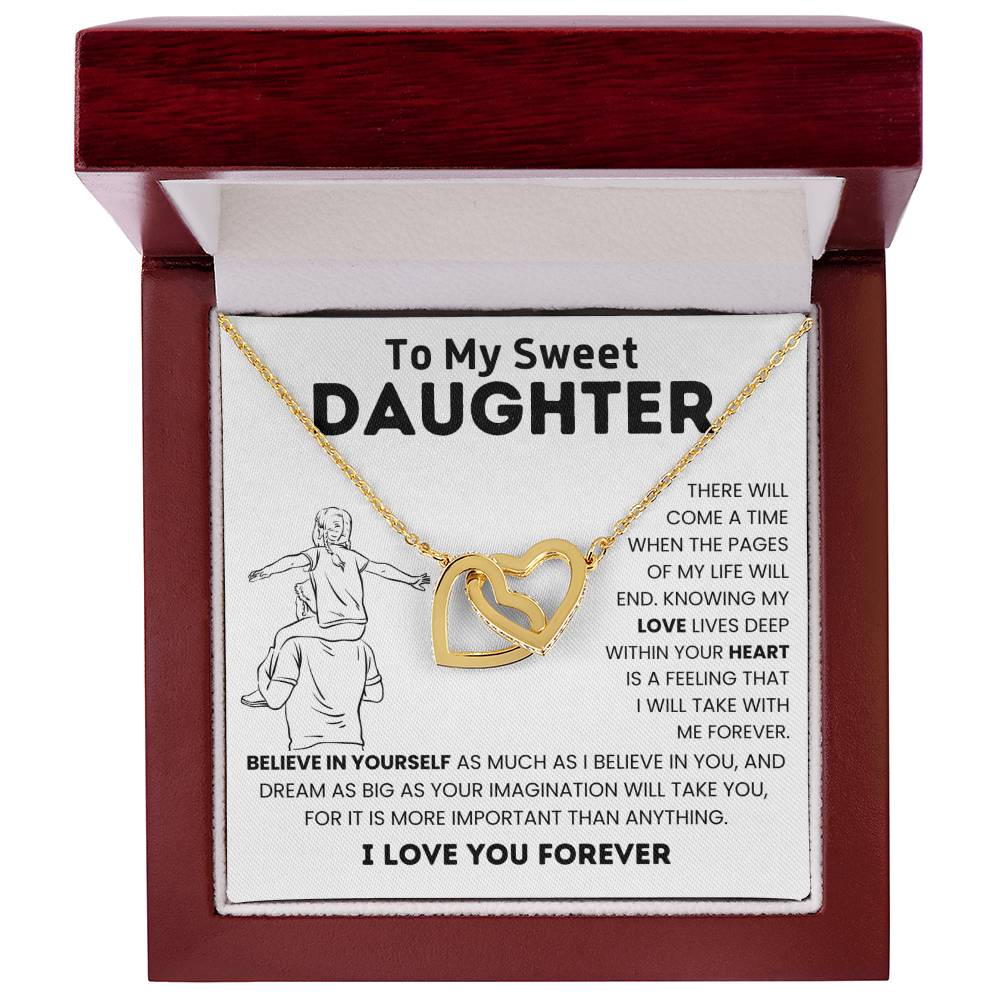 To My Sweet Daughter - Deep Love - Interlocking Hearts Necklace