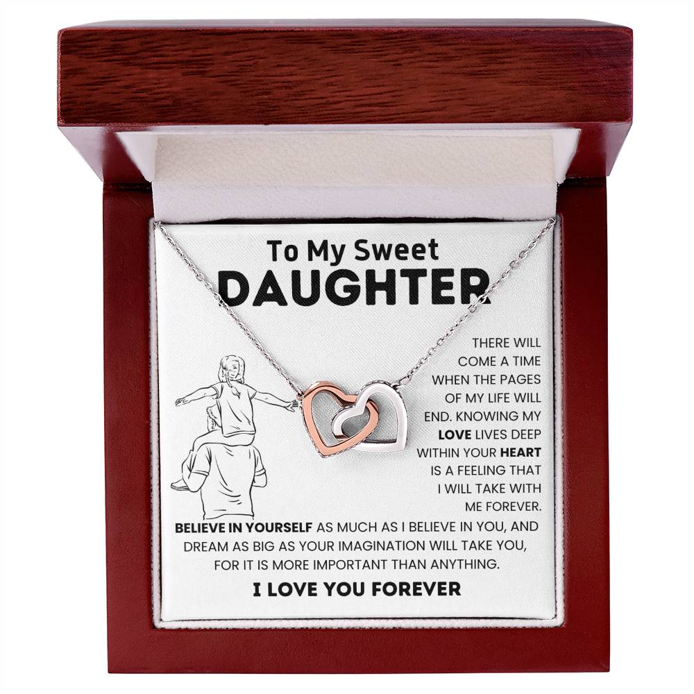 To My Sweet Daughter - Deep Love - Interlocking Hearts Necklace