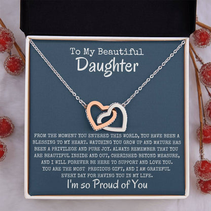 To My Beautiful Daughter - Grateful - Interlocking Hearts Necklace