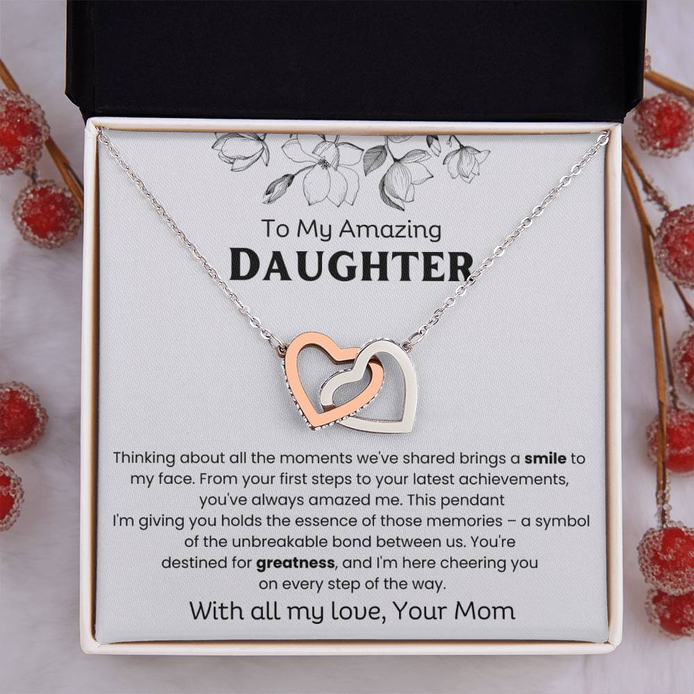 To My Amazing Daughter - Memories - Interlocking Hearts Necklace