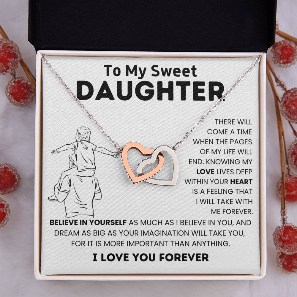 To My Sweet Daughter - Deep Love - Interlocking Hearts Necklace