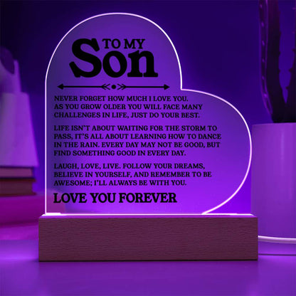 To My Son - Never Forget - Heart Acrylic Plaque